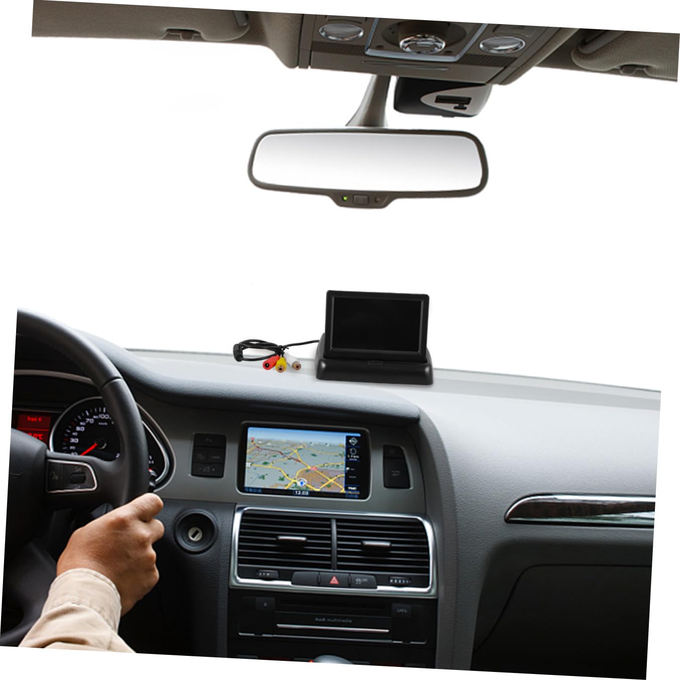 Monitor Retromarcia Auto Pieghevole Alta Definizione 12v 24v in Abs Nero