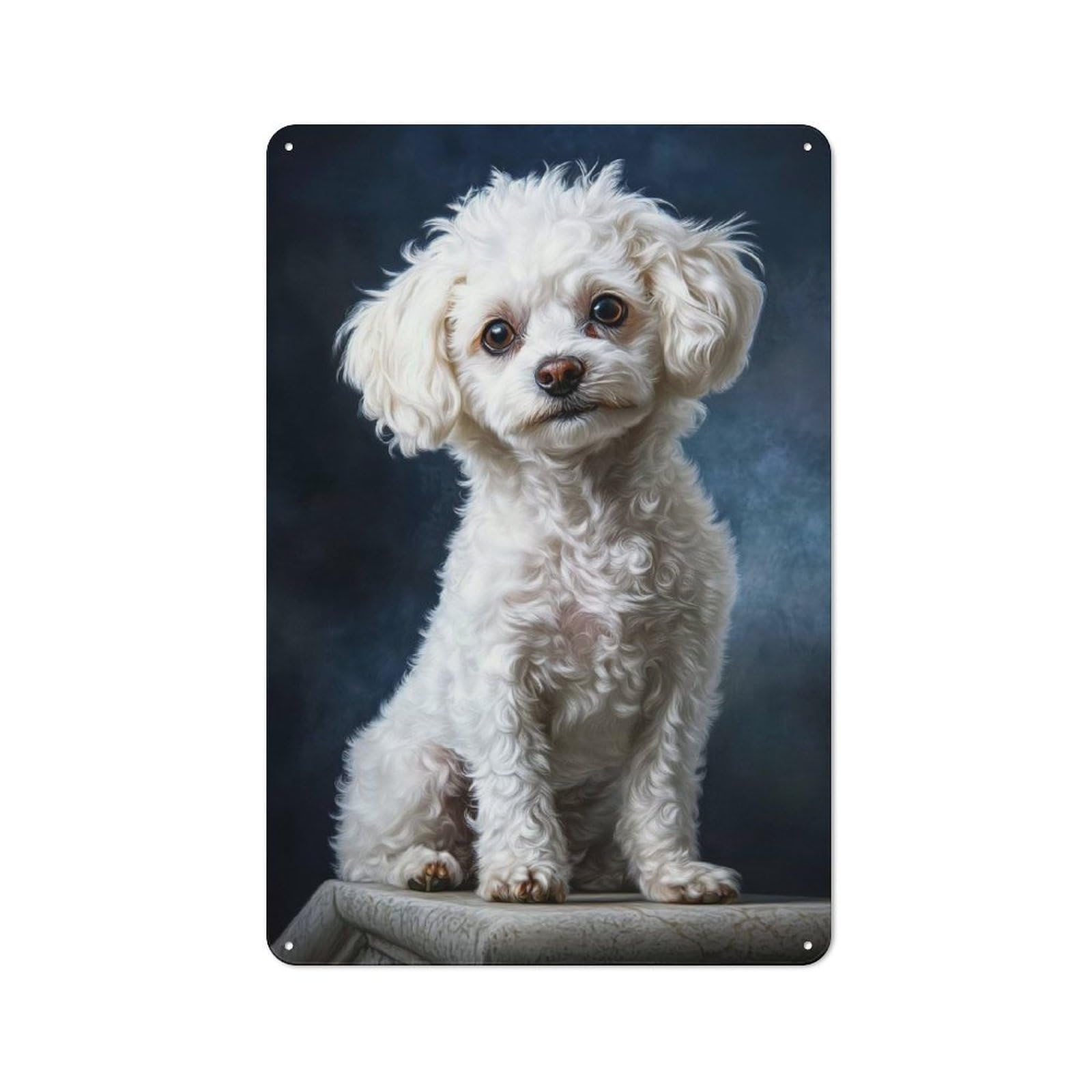 Junmoney White Poodle Portrait Retro Metal Wall Sign 30X20cm With For Living Room Wall, Housewarming Wall Decor For People Furnishing Living Room