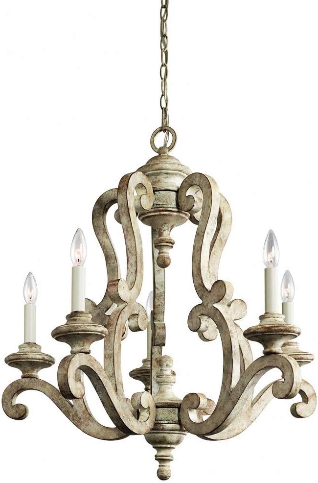 Kichler Hayman Bay 29.75" 5 Light Chandelier in Distressed Antique White