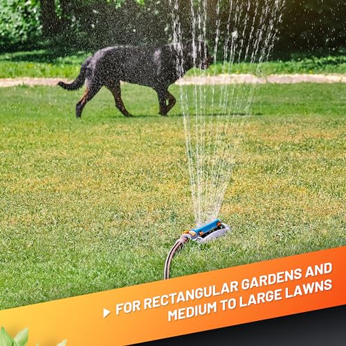 GRÜNTEK Rasensprenger bis 462 m2 für große Rasenflächen mit Turbo-Motor, Viereckregner Rasen-Sprinkler mit Variabler Breite, größte Bewässerungsfläche