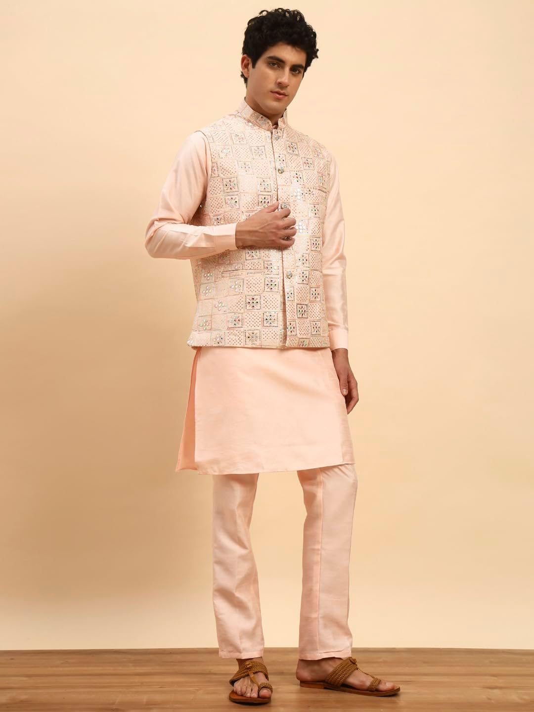 Pro-Ethic Style Developer Men's Silk Kurta Set With Trouser & Nehru Jacket Indian Traditional Ethnic Dress for Men (C-135) - Image 4