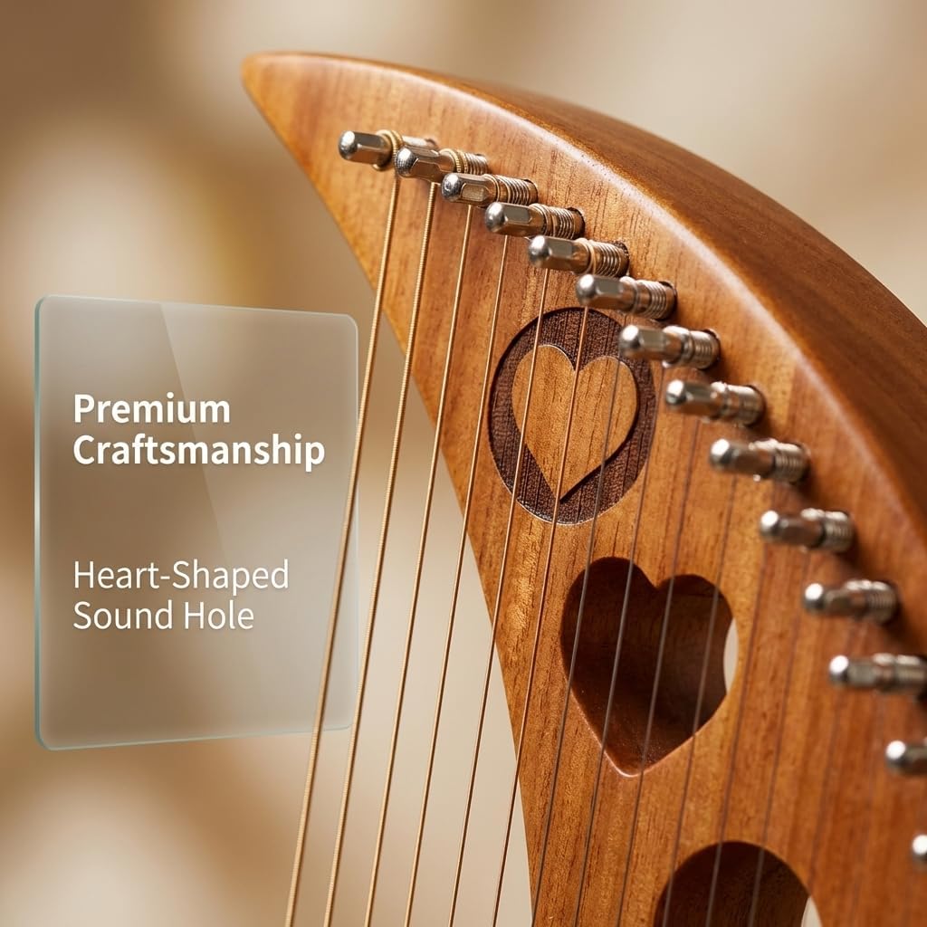 Lyre Harp, 19String Arpa Instrumento Musical Moon Design La