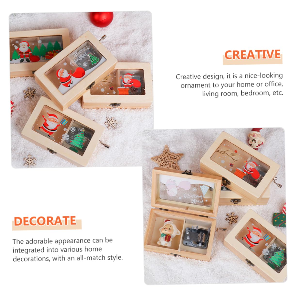 Zerodeko Caja De 3 Piezas Caja de Musica Caja de Musica Decoraciones de Fiesta de música Cajas con Tapas Christmas Decorations Adornos navideños decoración navideña de Escritorio Madera