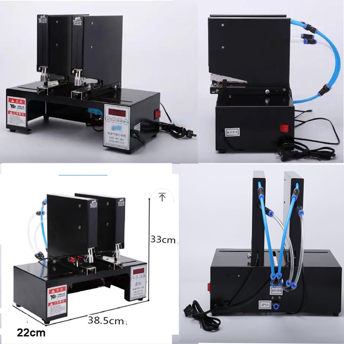 Elektrische Sattelbindemaschine, Doppelkopf-Pneumatikhefter, 100 mm Papiertiefe, 35 Blatt Kapazität, verstellbarer Klammerabstand, für Druck & Bürogebrauch