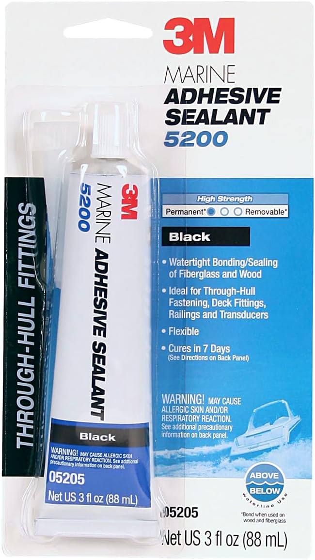 Marine Adhesive Sealant 5200 - Permanent Bonding and Sealing for Boats and Marine Applications - Black - 3 Ounces