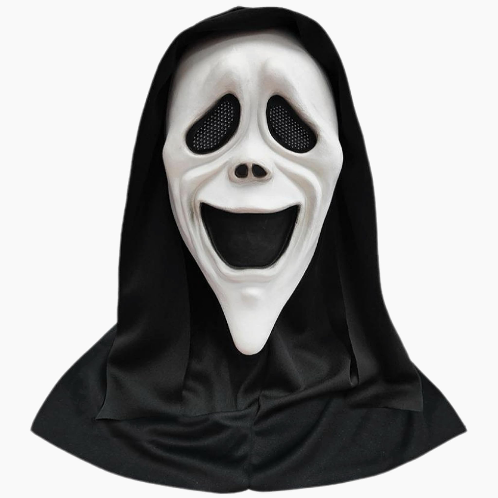 Yizzen Scream Mask, Ghostface Mask, Ghost Face Costume Adult, Scary Movie Outfit for Halloween Cosplay Party, Horror Merchandise for Teen Women, Classic Full Head Skull Face Natural Latex (White)