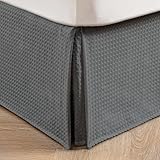 MIYE Pleated Waffle Weave Bed Skirt, Tailored Dust Ruffle 14 Inch Drop Easy Fit, Machine Washable (Dark Grey, Queen - 14' Drop)