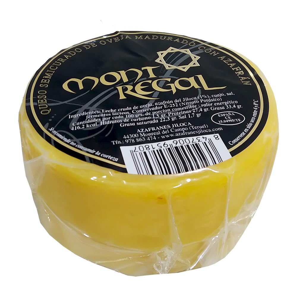 Jiloca Azafranes Queso Semicurado de Oveja Madurado con Azafrán 3 x 450 gr, Lote y Pack de Queso Gourmet para Ensaladas y Cesta de Regalo