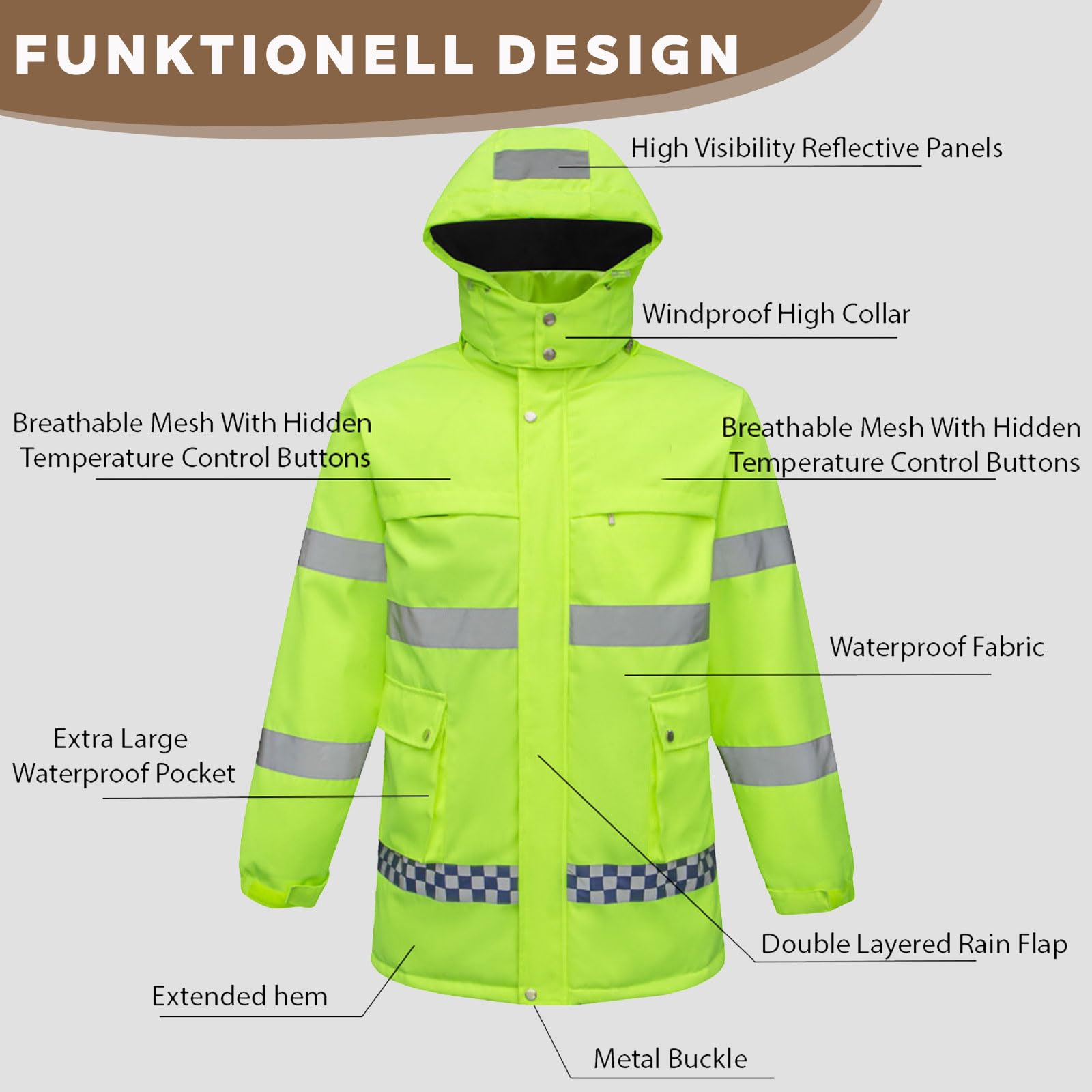 Chaqueta calefactable, Chaqueta de Alta Visibilidad, Abrigos térmicos, Chaqueta de Trabajo Impermeable con Tiras Reflectantes, para Acampar al Aire Libre y senderismoGreen,4XL