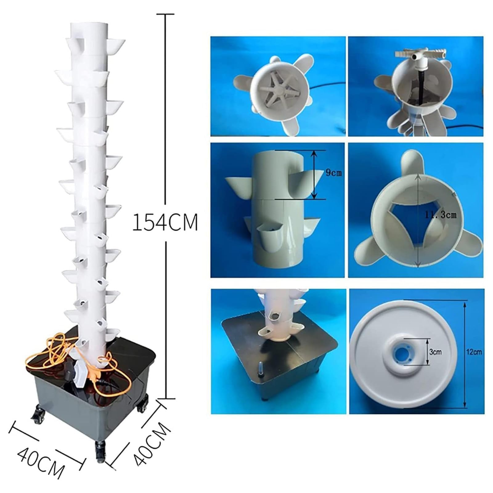 Sistema hidropónico de Torre hidropónica, Sistema acuapónico de 15 Niveles y 45 Orificios, Cultivo sin Suelo, Kit de Cultivo aeropónico para jardín de Hierbas, Frutas y Verduras con Bomba de
