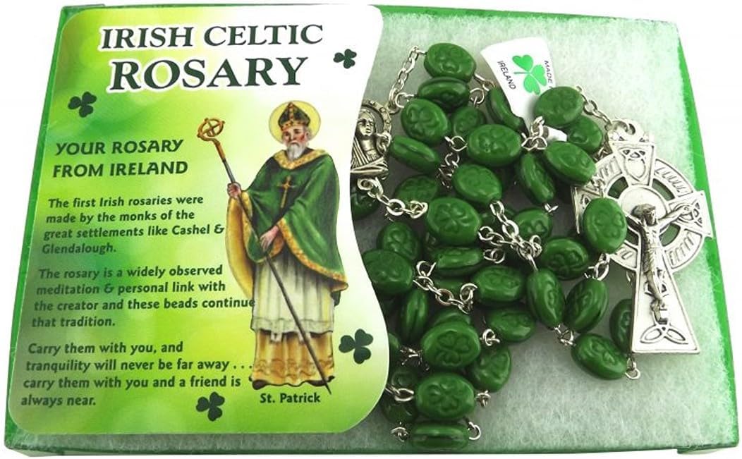 Nickle and Ceramic Rosary Beads Necklace Birthday Gift Irish Present