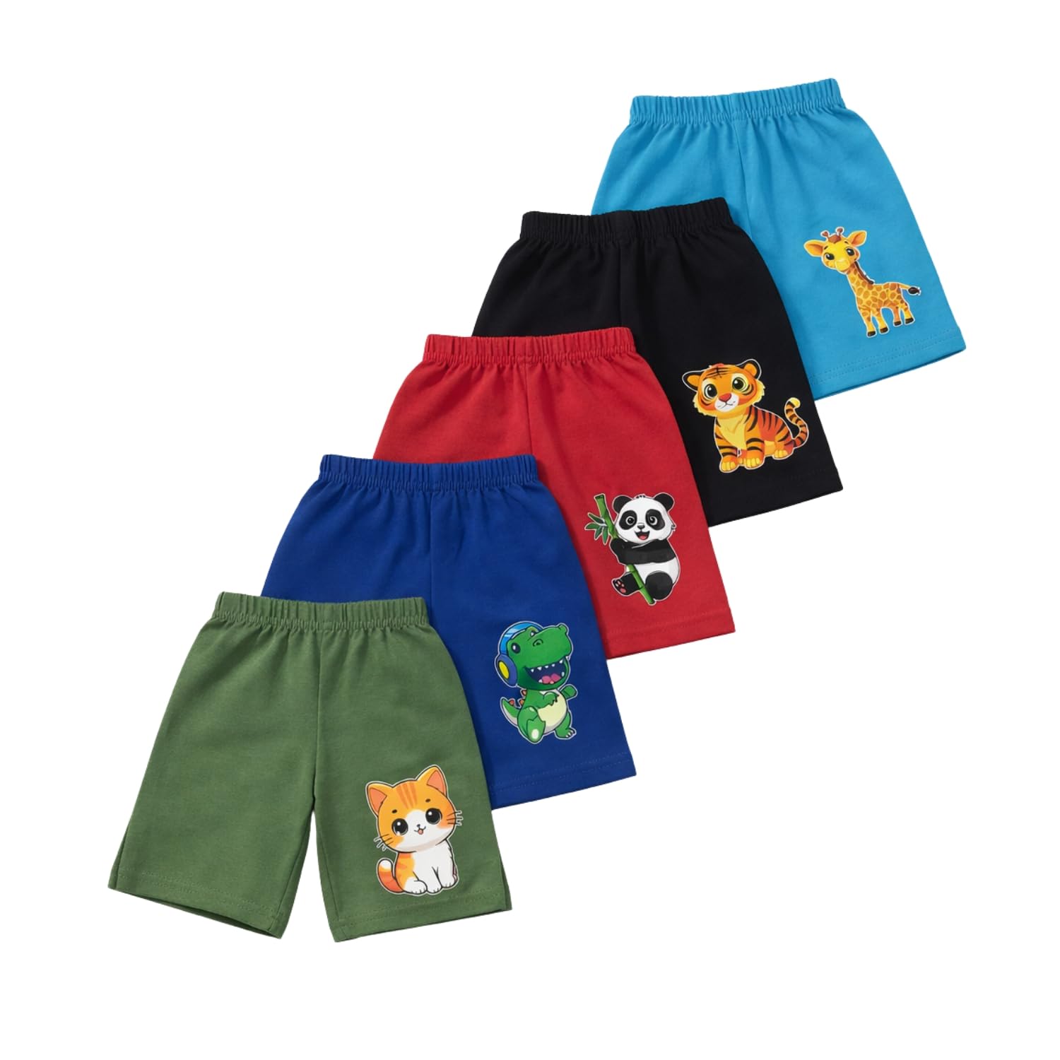 superminis Boys Hoisery Animal/Car Printed Shorts Multicolor Pack of 5