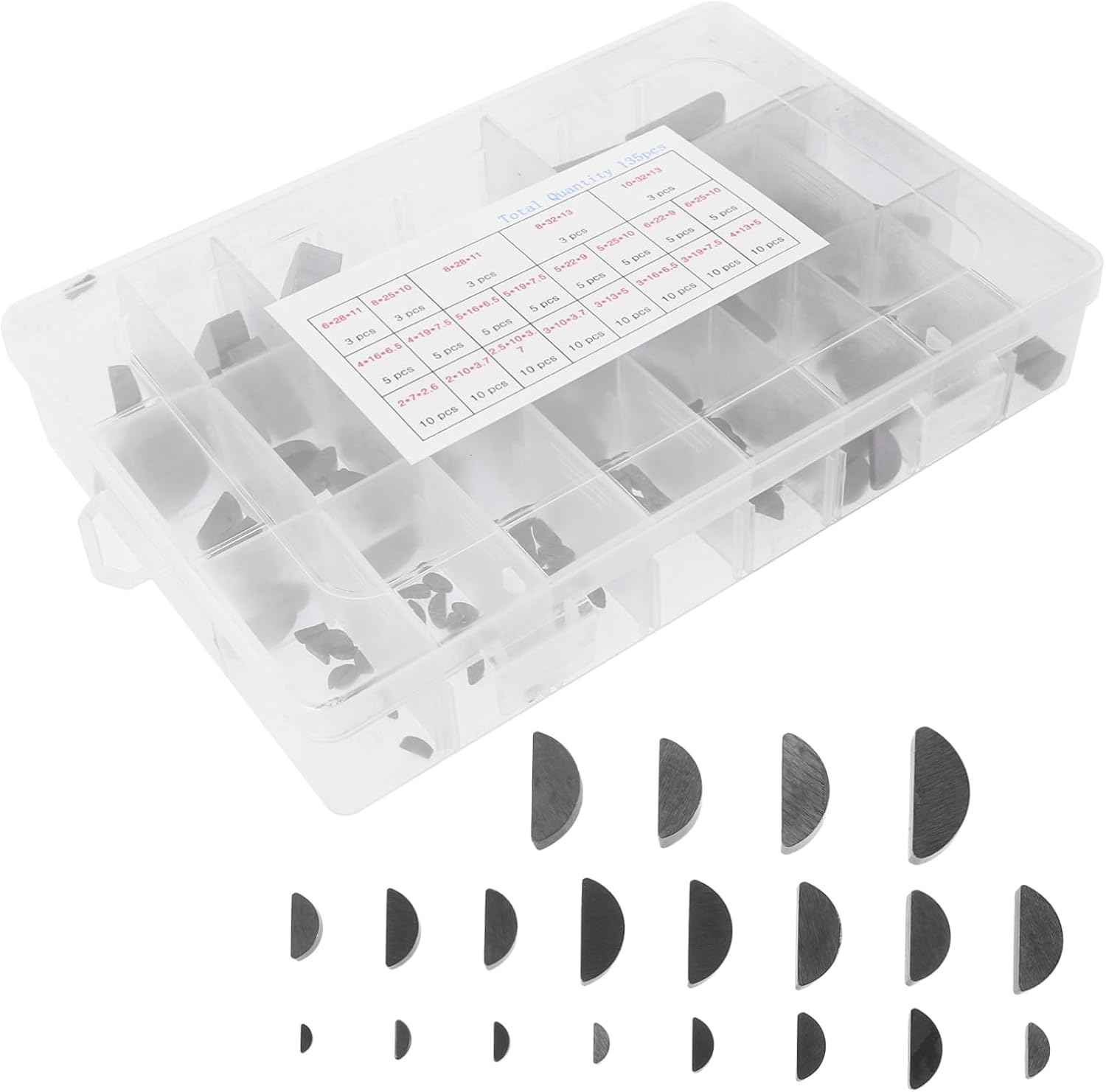 135pcs Woodruff Key Assortment Kit Keyway Assortment Set Carbon Steel Keys Precision for Mechanics Diy