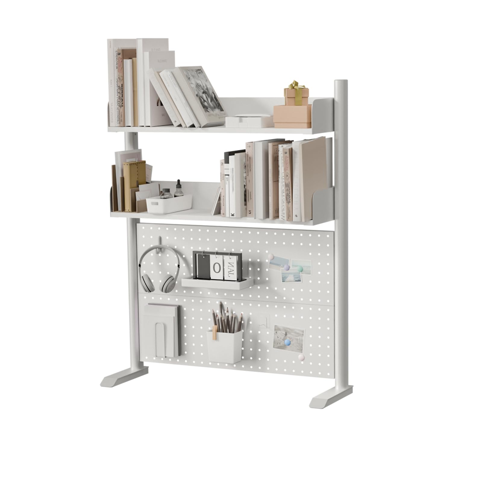Scaffale da scrivania a 2 livelli, bianco, 80 cm, organizer da scrivania con disco rigido, piano di lavoro, libreria per casa, ufficio o dormitorio