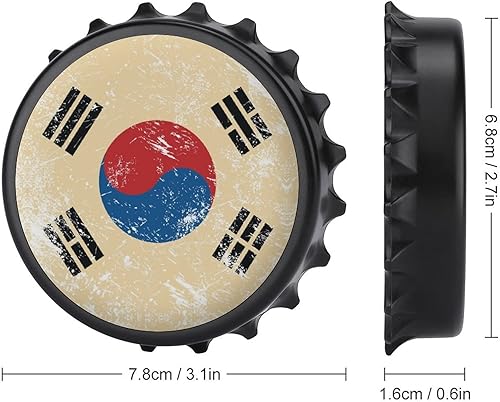 Miniatura 2 de Bandera retro de Corea del Sur, abridor de botellas de cerveza, imanes de nevera, decoración redonda fuerte que se adhiere al refrigerador, 1 unidad
