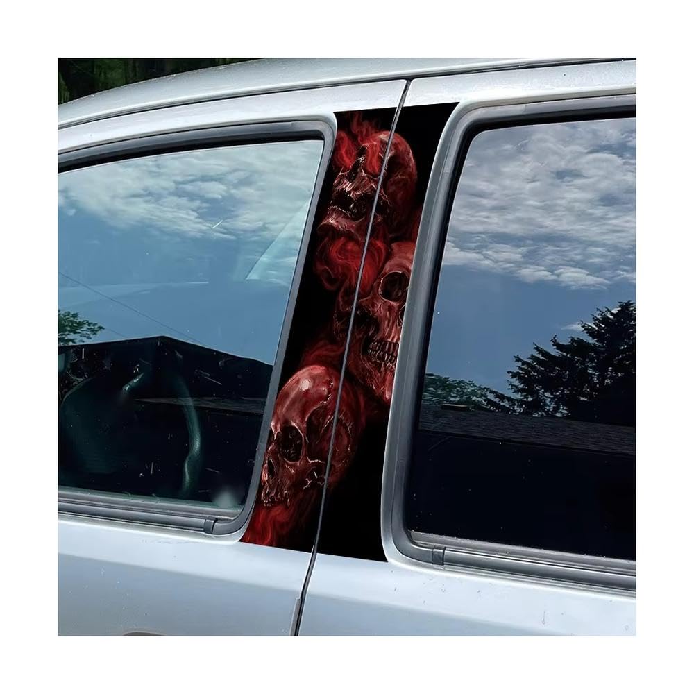 Auto Accessory Car Pillar Decals Waterproof Stickers Blood-Flame Skulls Glossy Protective Polyethylene Film