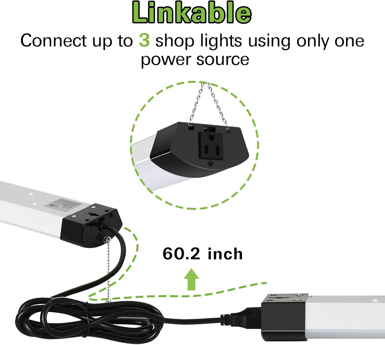 4FT 120W LED Shop Light Linkable, 13000lm(400w Equivalent), 5000K Utility Shop Lights for Garages, Workshops, Basements, Hanging or FlushMount, with Power Cord and Pull Chain, ETL, Black, 2 Pack