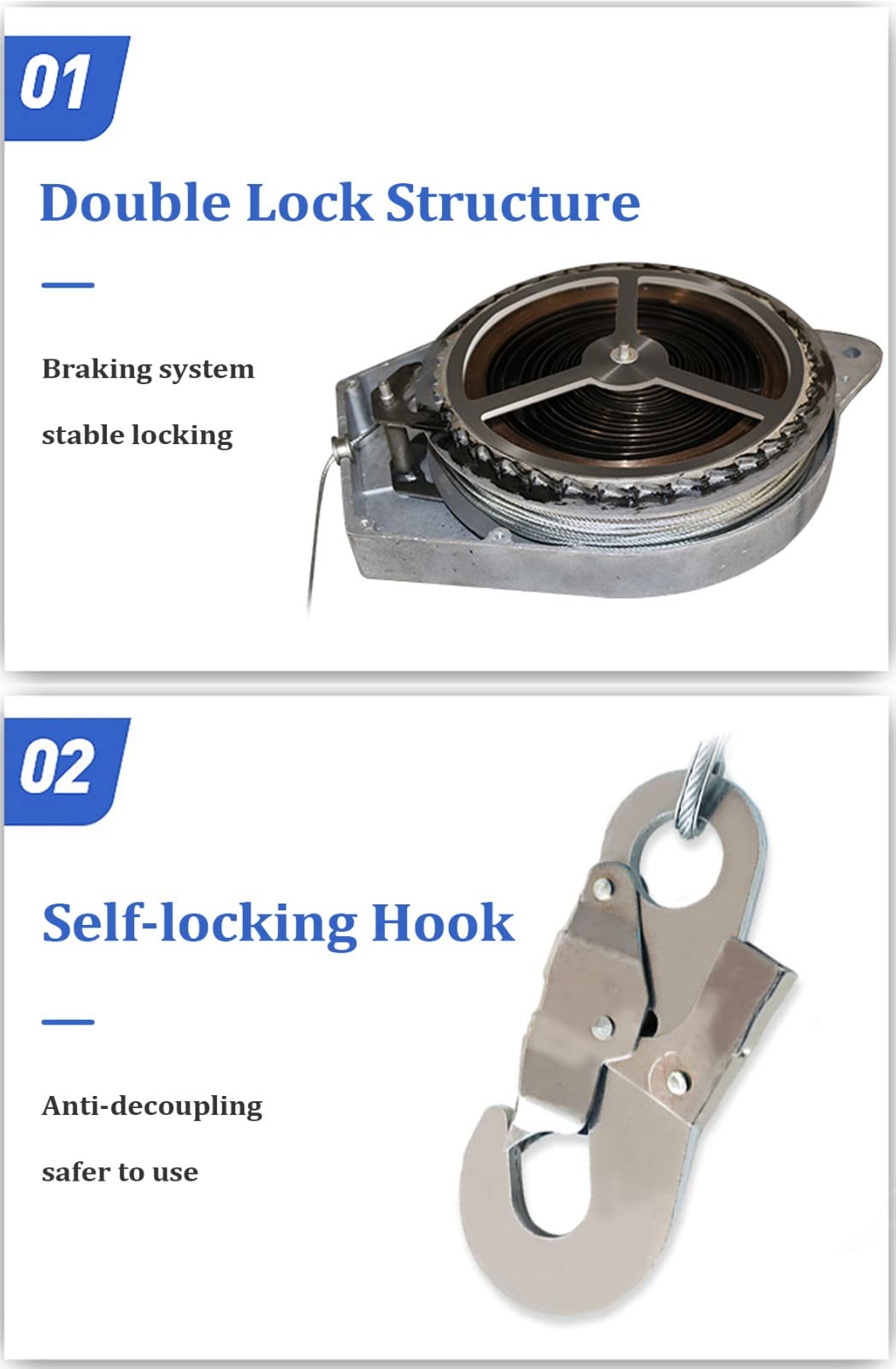 3m-20m Höhensicherungsgerät, Einziehbar Absturzsicherung Abseilgerät, Höhensicherung Auffanggerät für Dachdecker und Gerüst, Selbstsicherndes Design, Belastung: 150kg(Size:10m)