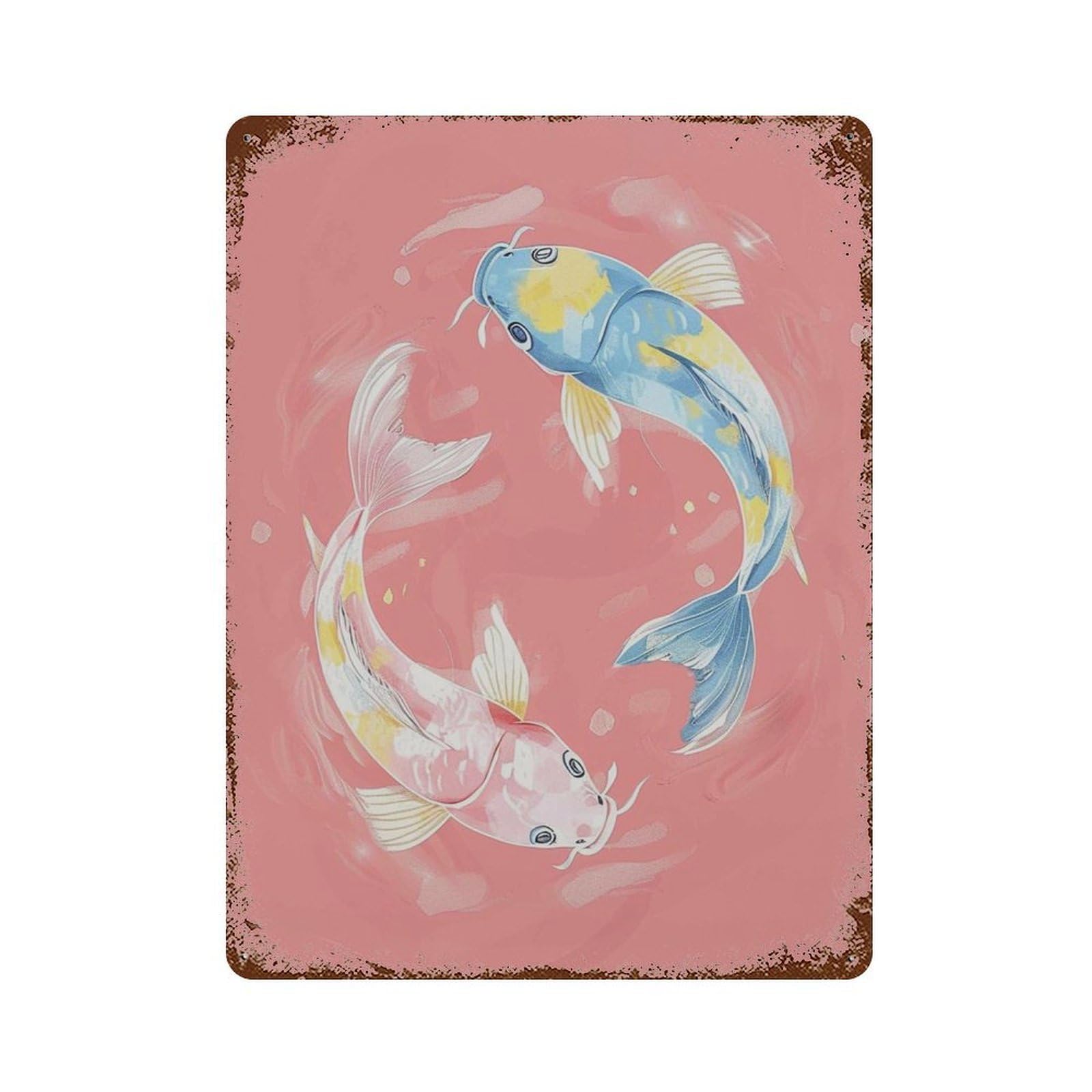 xiaoxiaoshen Pink Koi Fish Japanese Watercolor Folk Serene Asian Zen Aesthetic Aquatic Chinoi Wall Decor Art Metal Tin Poster Modern Home Decor Art Home Bar Shop Decorations Vintage Sign 40x30cm