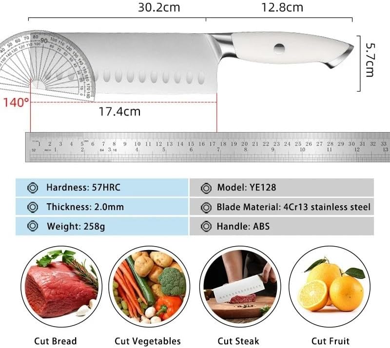 Meat Cleaver Knife, 7 Inch Japanese Chef Nakiri Knife For Vegetable Meat Chopping Kitchen Knife Asian Cleaver White ABS Handle
