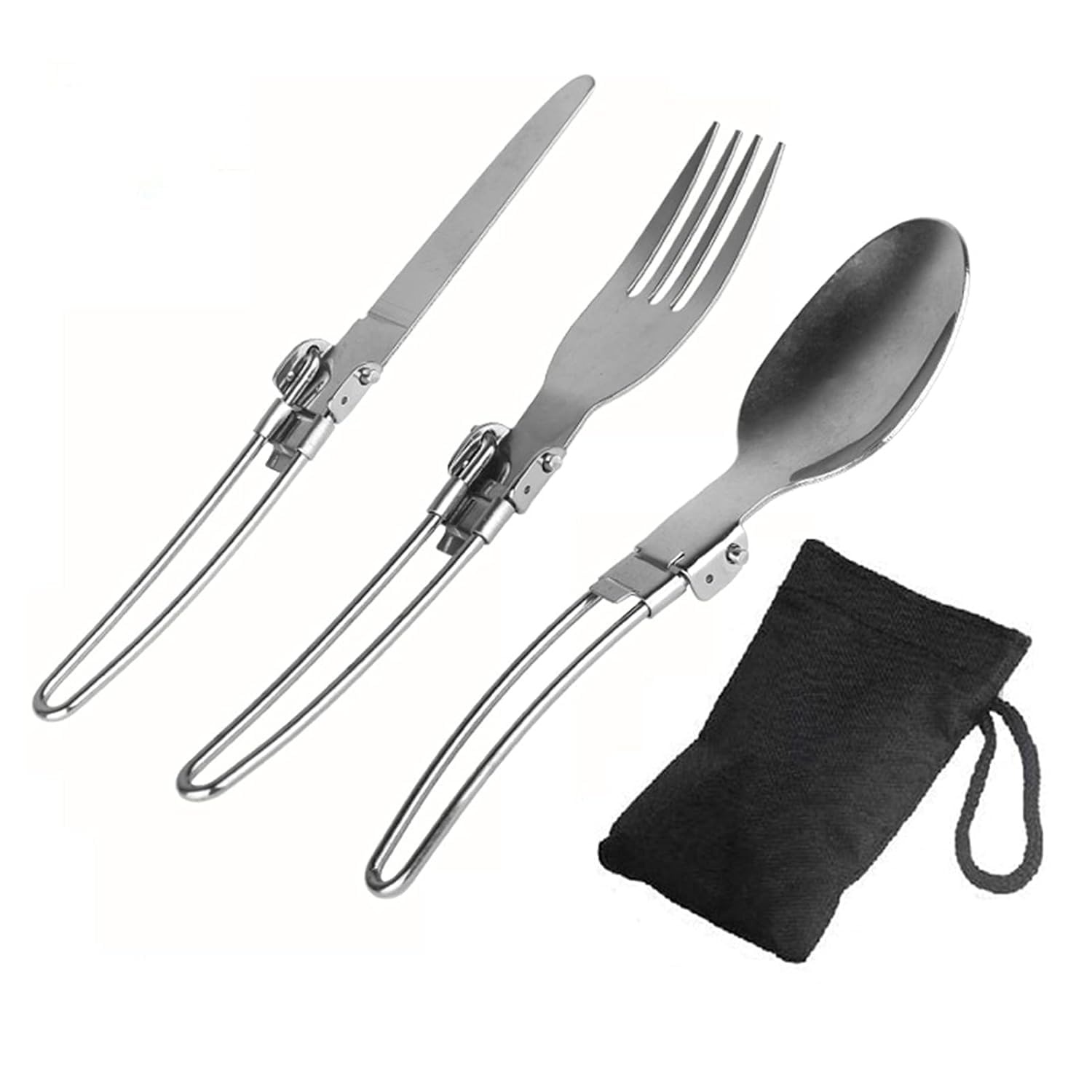 DPCR Travel in Style with 3-Piece Folding Cutlery Set - Stainless Steel Fork, Spoon - Perfect for Eco-Friendly Trekking, Hiking, and Camping - Includes Nylon Pouch for Convenient Storage-image-26