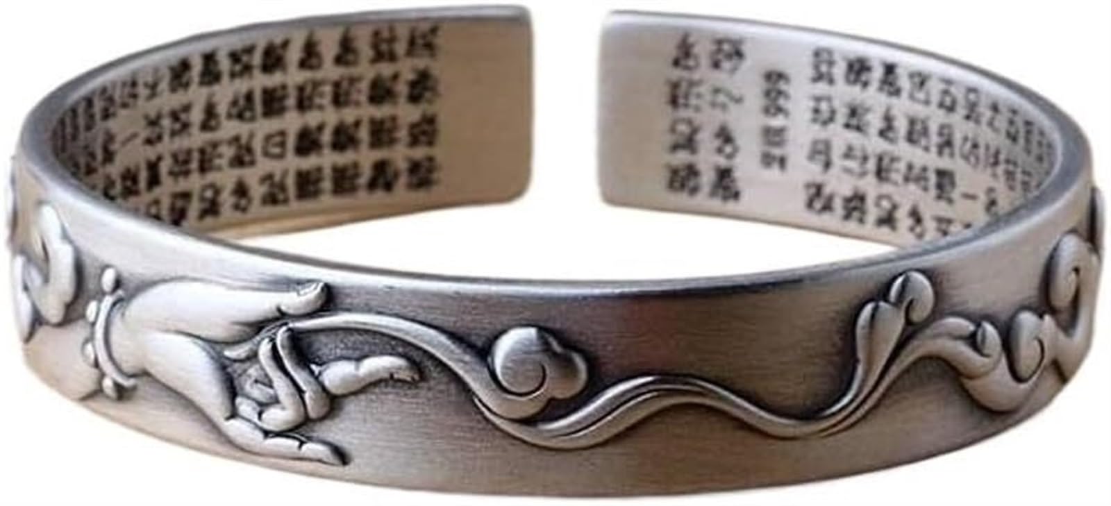 Bracciale rigido alla moda, bracciale rigido in argento 999 con detti buddisti Bracciale unisex in stile etnico con nuvola di bergamotto, bracciale aperto in argento. Come mostrato, i braccialetti pos