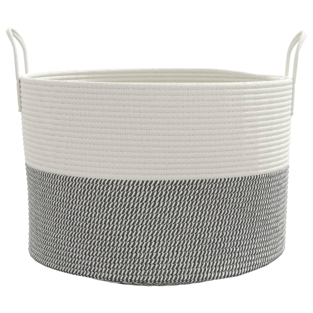 Rantry Aufbewahrungskorb Grau und Weiß Ø51 x 33 cm aus Baumwolle, Aufbewahrungskörbe, Badezimmer-Aufbewahrungskorb, Aufbewahrungskorb zum Aufhängen, Organizer zum Aufhängen