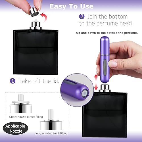 Miniatura 4 de Fivexing 2 botellas de atomizador de perfume recargables, mini botella de perfume separada portátil, cajas de aerosol dispensadoras de viajes y