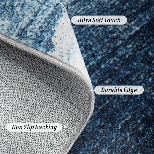 Carvapet 4x6 Rugs for Living Room Bedroom, Washable Dark Blue Modern Abstract Low Pile Carpet with Rubber Backing, Foldable, Non Slip Thin Area Rug
