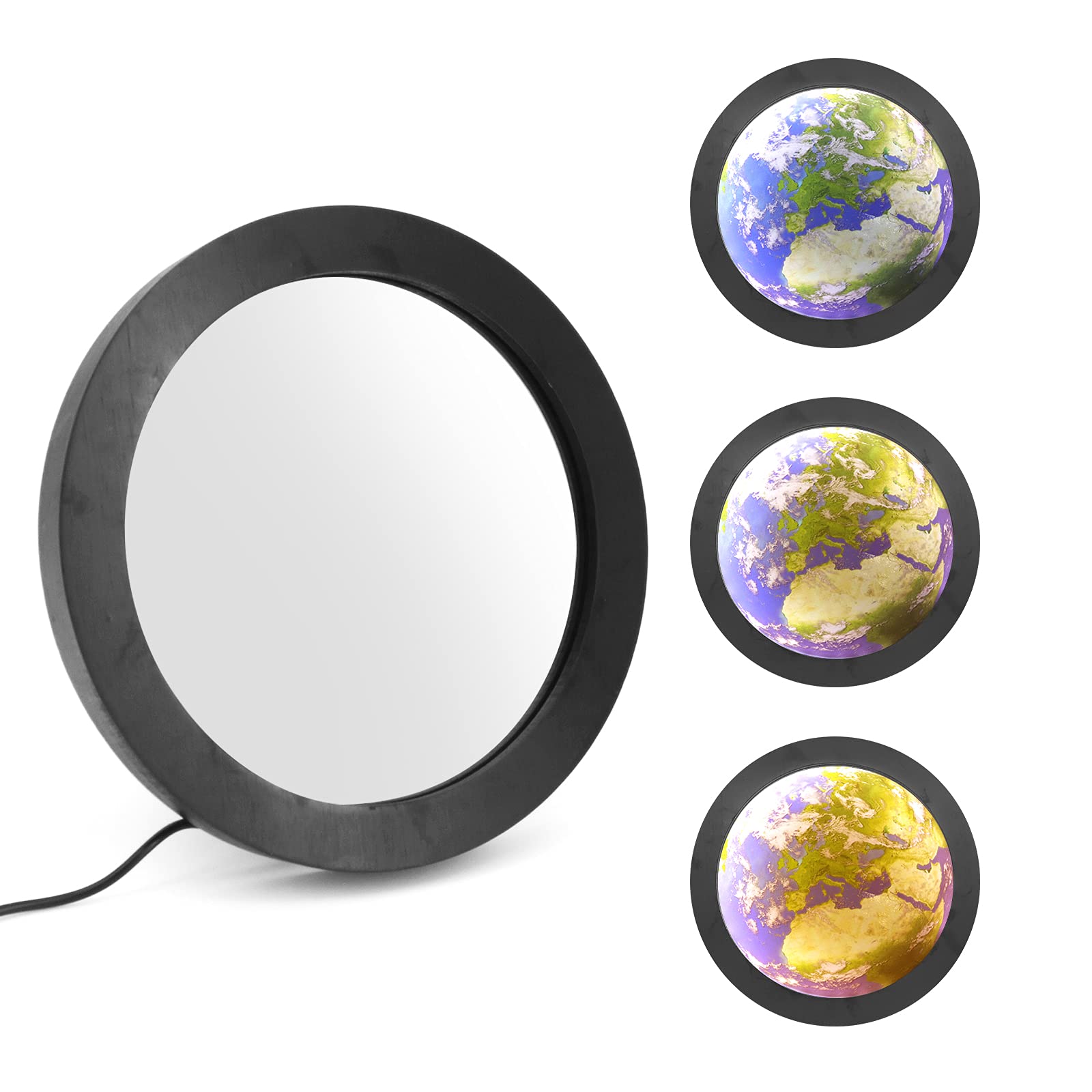 JJoexyfitCreative Moon Mirror, Magic Illuminated Earth Mirror, Makeup Mirror Lunar Luminous Mirror, Decoration Night Light for Living Room Entrance Bathroom (25 cm)