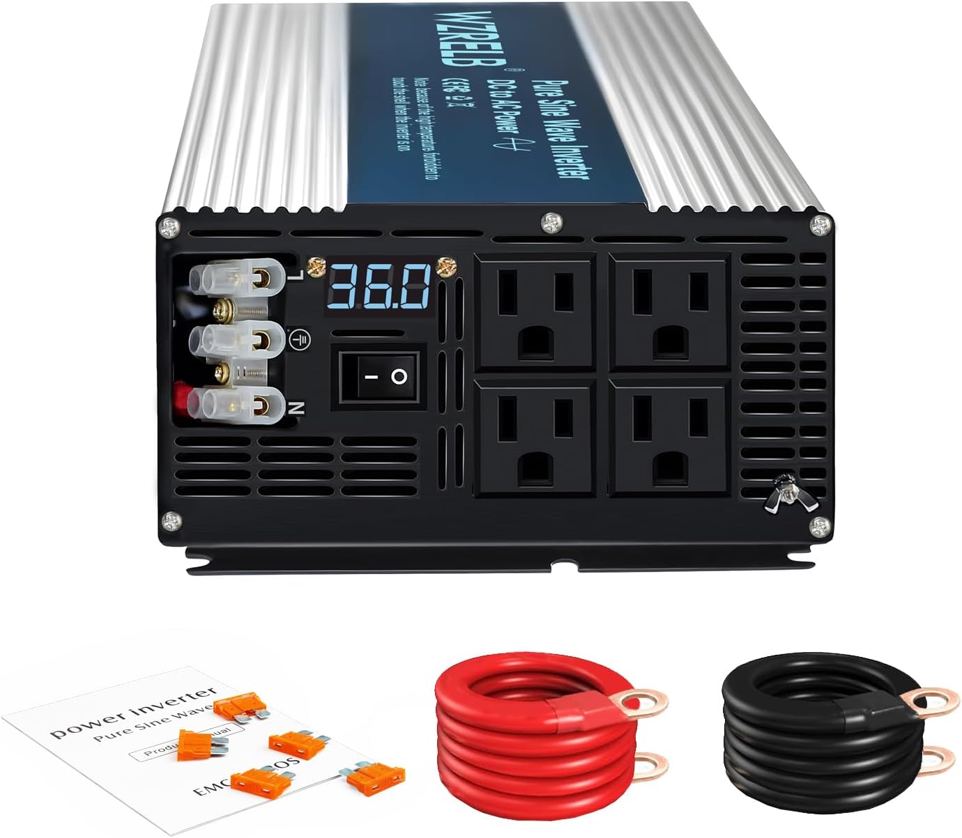 WZRELB 5000W Pure Sine Wave Inverter 36V DC to 110V 120V AC Power Converter with LED Display, Hardwire Terminal,Off-Grid Portable Power Inverter with 4 AC Outlets for Home, RV, Truck, Camping