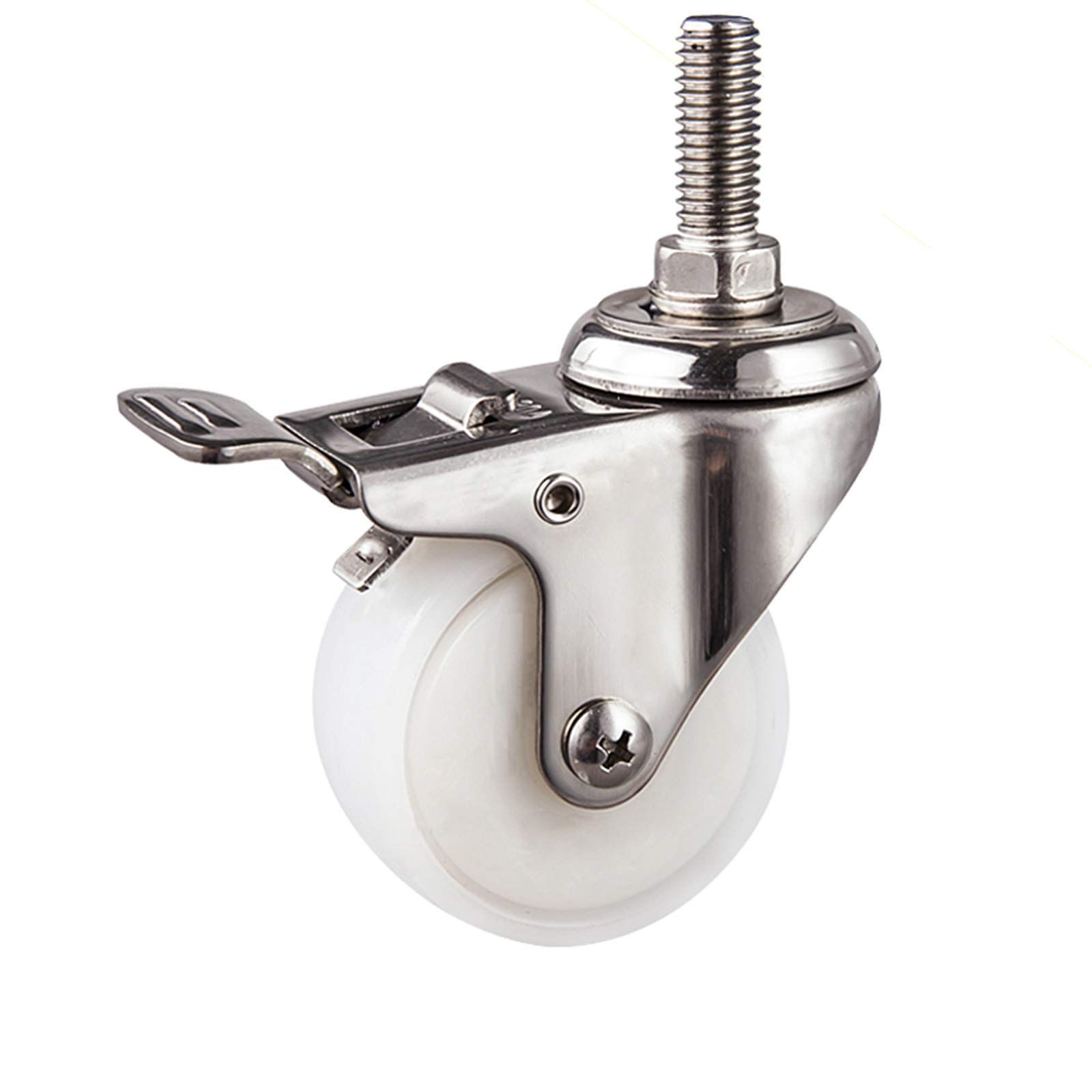Koła jezdne, koła z gwintem M10X25 mm, małe kółka do wózka sklepowego, kółka obrotowe 360 stopni, koła zapasowe, materiał PA, 4 szt., białe/hamulcowe/40 mm/1,5 cala