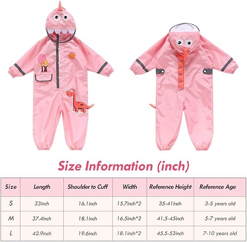 Miniatura 2 de OUTFANDIA Kids One Piece Rain Suit, Breatheable Coverall Rain Jacket Hooded Rain wear for Boy Girl 3-10 Years, Zip-up and Button Front