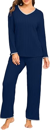 PrinStory Womens Pajamas Set Fall and Winter Ladies Pjs Long Sleeve 2 Piece Pajama Lounge Sets