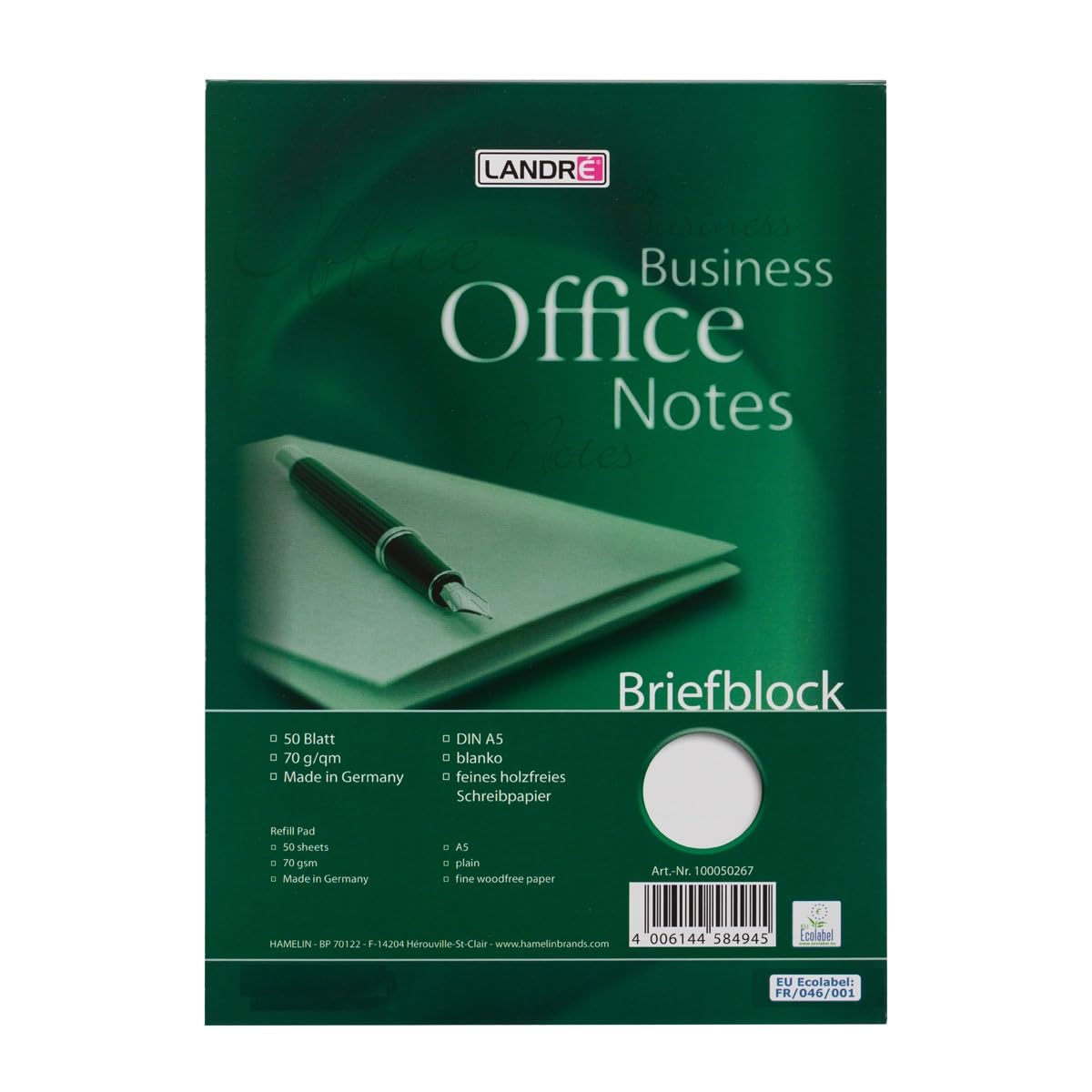 Landre Blocco carta da lettere A5 50 fogli bianchi 70 g/m² 10 pezzi
