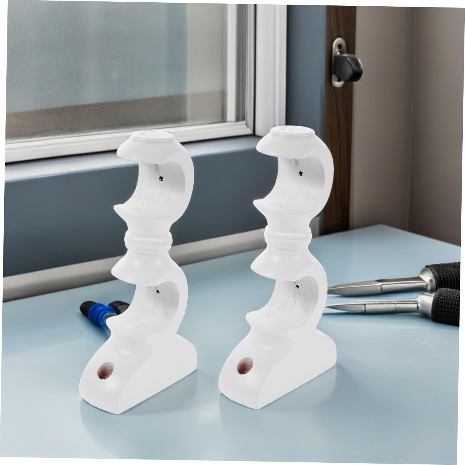 SHINEOFI 4 Pezzi Supporto Doppio in Legno per Bastone Base di Fissaggio Resistente per Bastone Accessorio per Tende in Casa