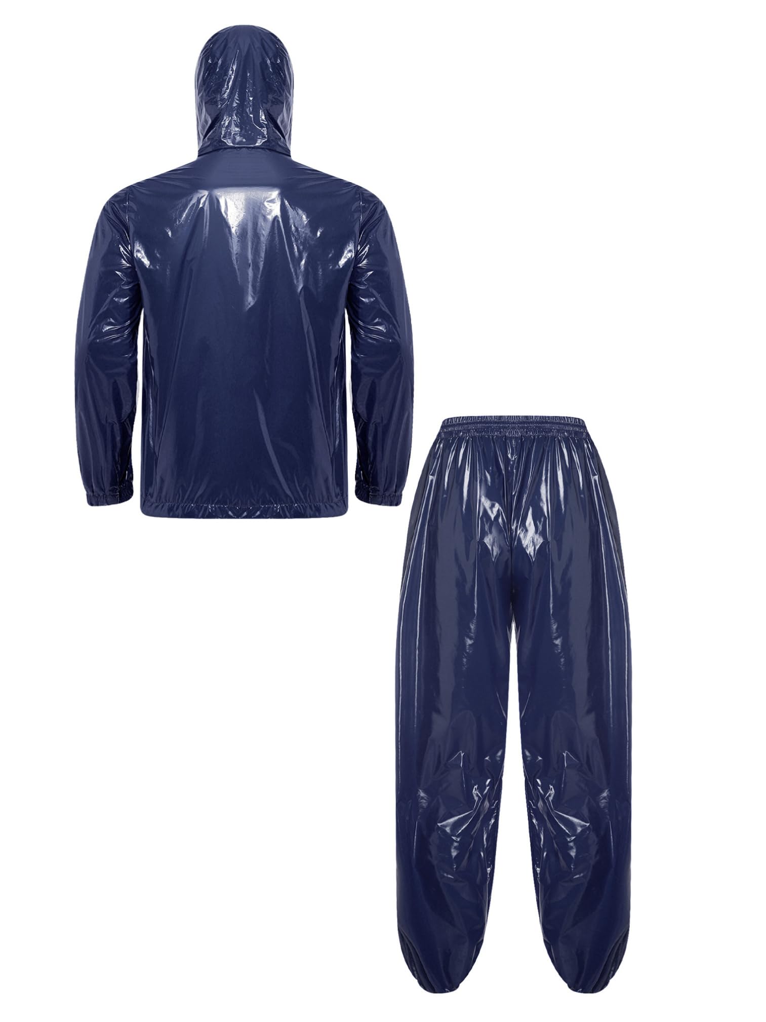 Agoky Herren Metallic Trainingsanzug Lack Leder Sportanzug Jogginganzug Langarm Sweatshirt mit Kapuze Reißverschluss + Sport Hose Jogger Pants Clubwear