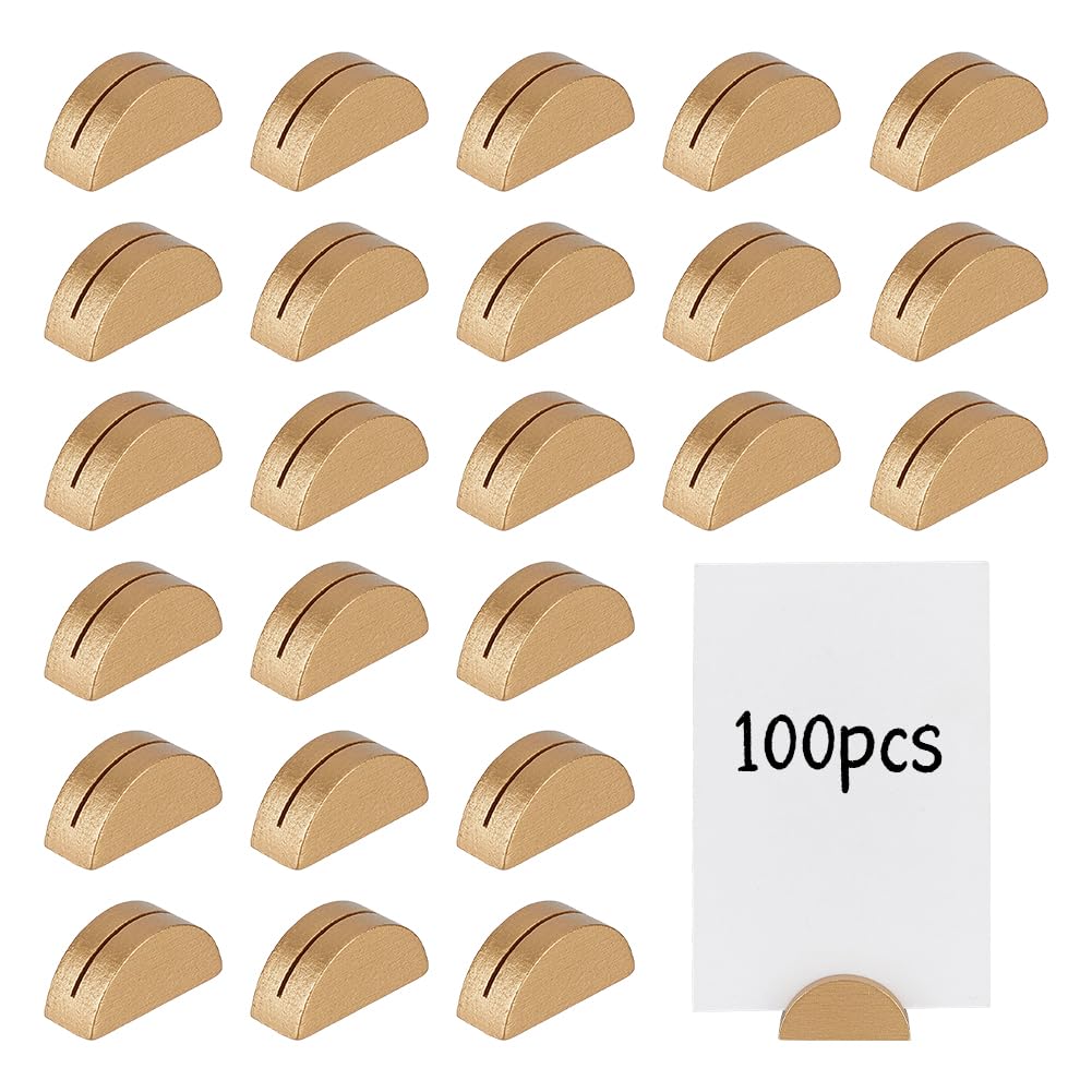 MAYJOYDIY 100 soportes para números de mesa de madera, semicirculares, cuadrados, semicirculares, para bodas, eventos, decoración, BurlyWood