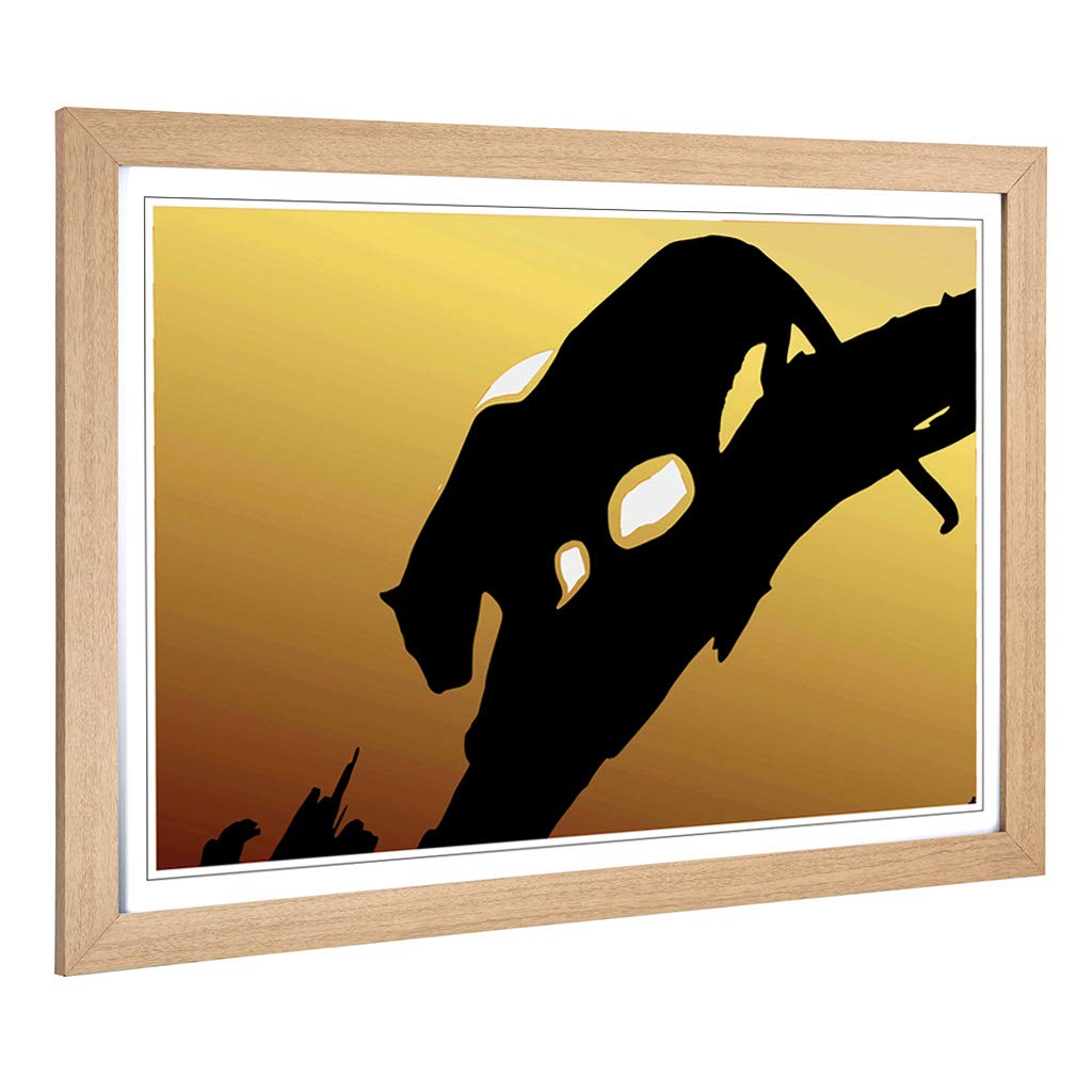 Big Box Art Framed Print of Lioness Lion with Sunset Design | Wall Art Picture | Home Decor for Kitchen, Living, Dining Room, Bedroom, Hallway, Office, Oak, A2 / 24.5x18 Inch / 62x45cm