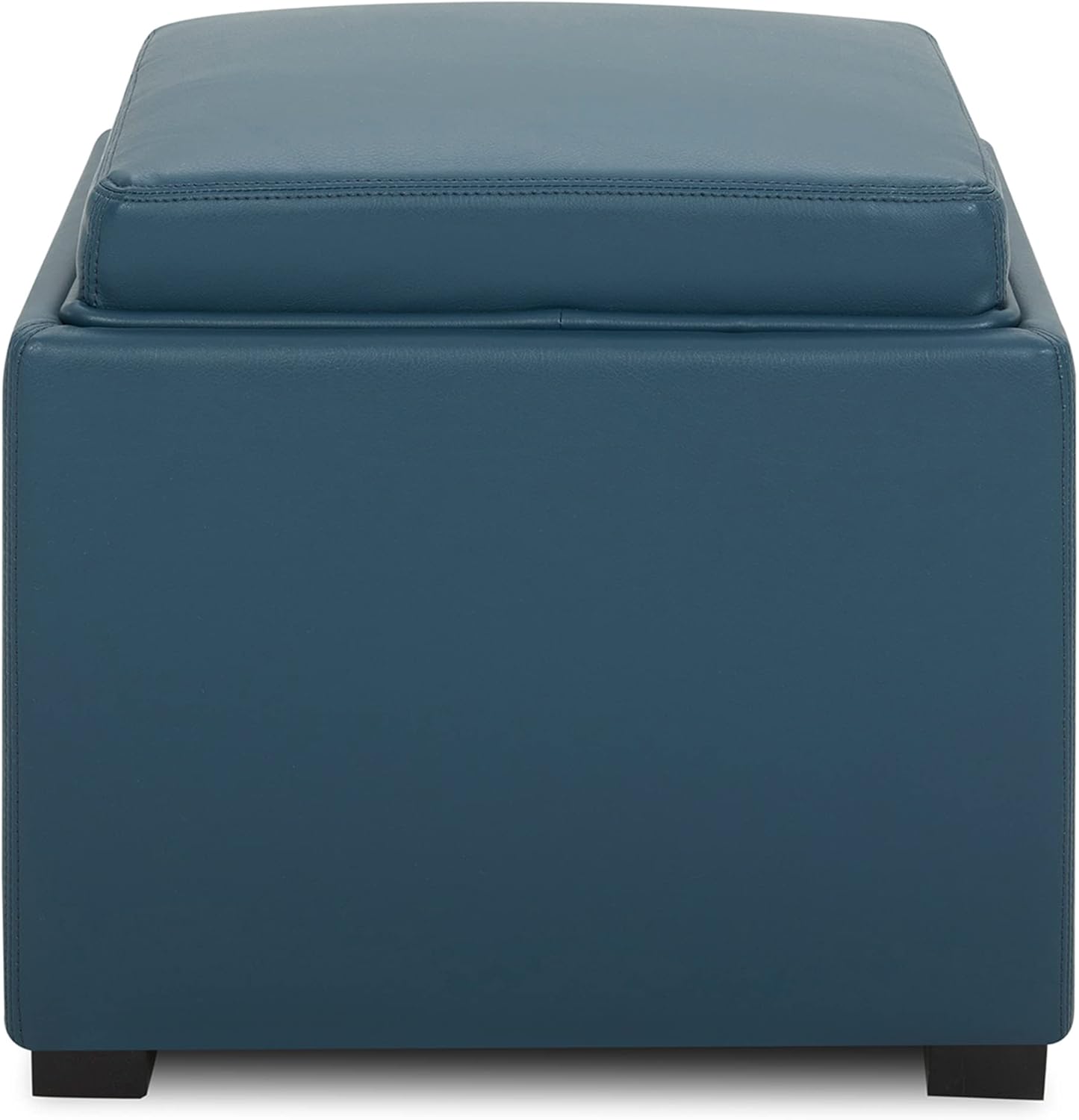 CHITA Storage Ottoman Cube with Tray Lid, Small Footstool with Storage, Square End Table for Living Room and Bedroom, Faux Leather in Dark Blue