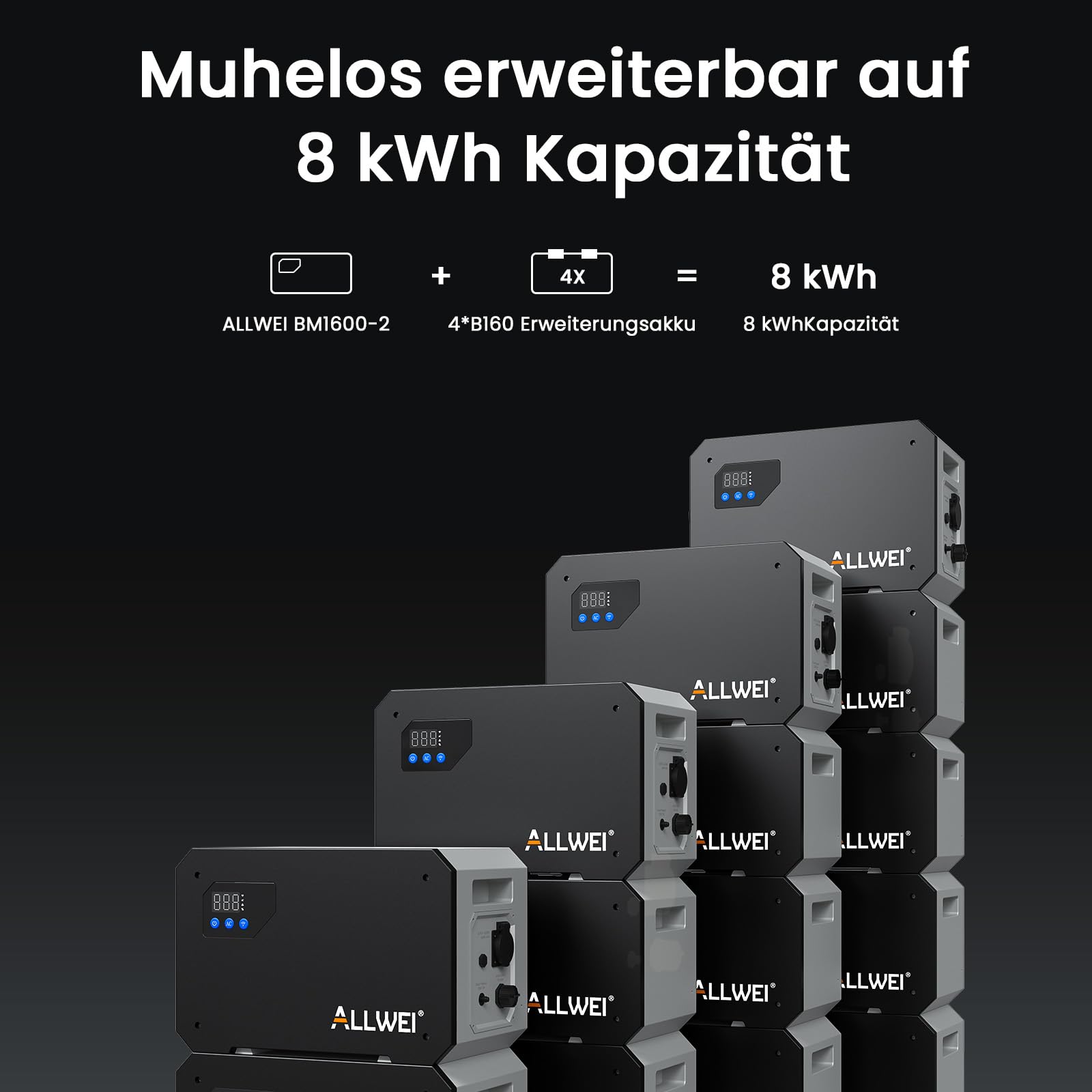 ALLWEI AC Gekoppelt All-In-One Balkonkraftwerk-Speichersystem, Bis zu 1314€ Einsparung,1600Wh LiFePO4 Powerstation Grid und off-grid All-in-one Gerät, Plug&Play für Power Feed-in