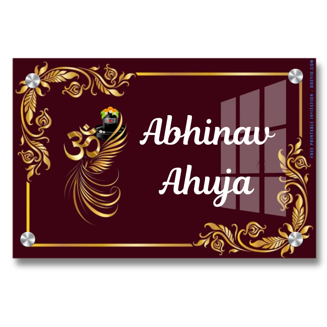 Customised Name Plate for Home Entrance, Acrylic, Golden, Wall Mount, 46x30 cm, Door Office Signage (12/18 inch)-image-44