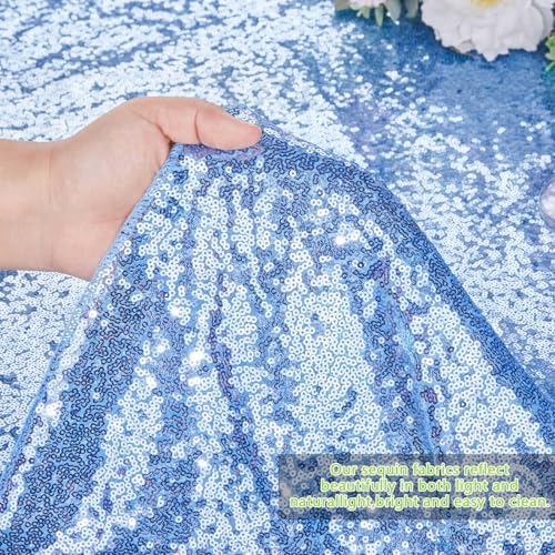 QueenDream 108 Inch Round Tablecloth Baby Blue Sequin Table Cloth: Glitter Decorative Fabric Circle Tablecloth for Easter Party Dining Wedding Outdoor by QueenDream - Used condition - Image 5