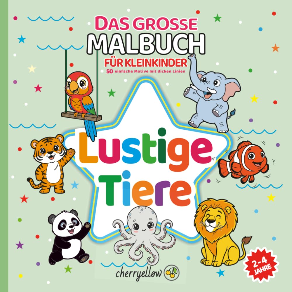 Lustige Tiere: Großes Malbuch für Kleinkinder: 50 große und einfache Motive für Jungen und Mädchen ab 2 Jahren (cherryellow - RUNDHERUM)