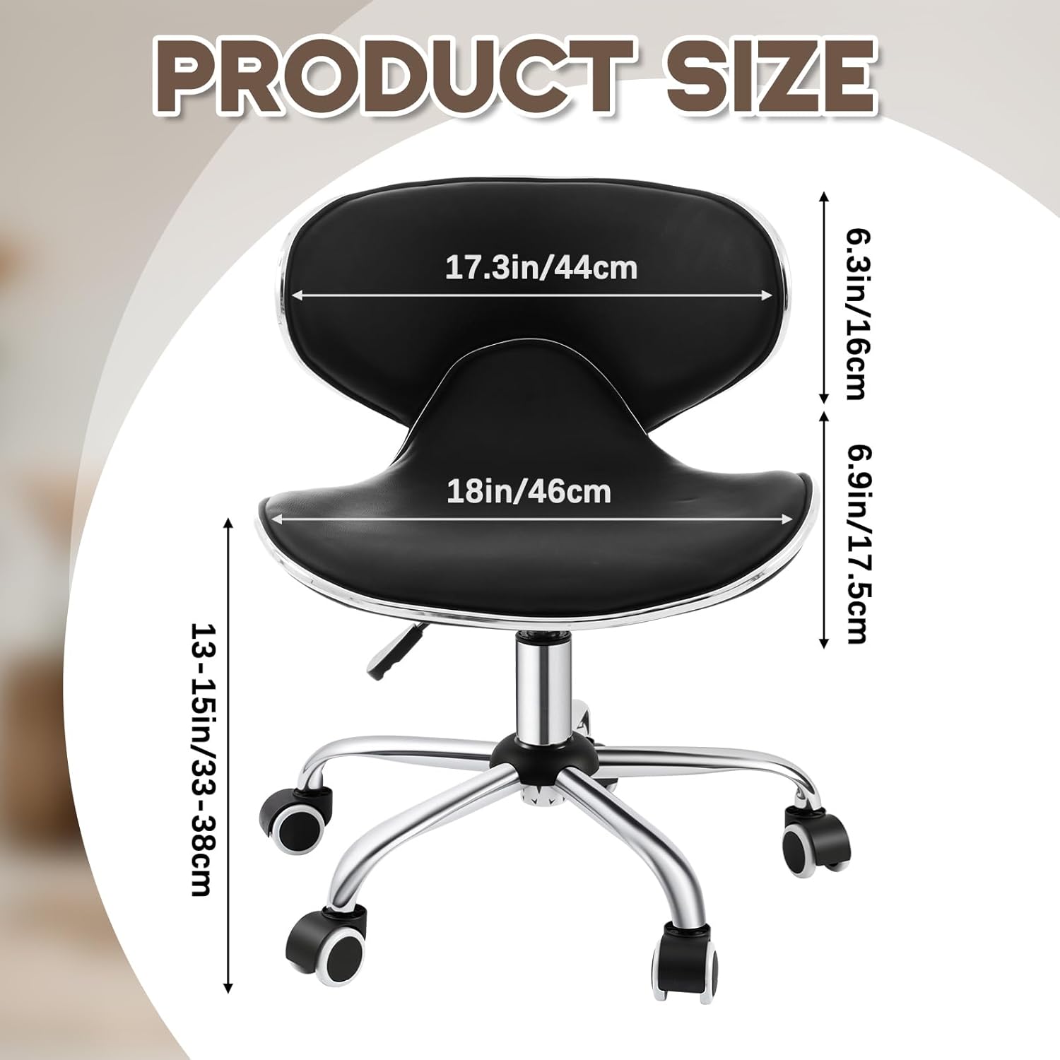 Geelin Pedicure Chair for Nail Tech, Ergonomic Back Support Rolling Stool, Adjustable Hydraulic Salon Spa Stool with Wheels, Swivel PU Leather Nail Tech Chair for Pedicure Tattoo Massage (Black)