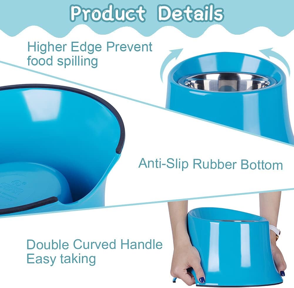 Kitchen & Dining : Super Design Elevated Dog Bowl Raised Dog Feeder for Food and Water, Non Spill Edges & Non Skid Sturdy Melamine Stand, Reduce Neck Stress, Less Regurgitating and Vomiting 2.5 Cup Blue : 