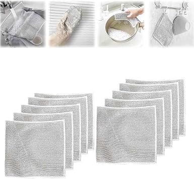 2023 New Multifunctional Non-Scratch Wire Dishcloth, Magnifying Wire Dishwashing Rag,Multipurpose Wire Dishwashing Rags for Wet and Dry, Scrubs & Cleans for Dishes 10PCS
