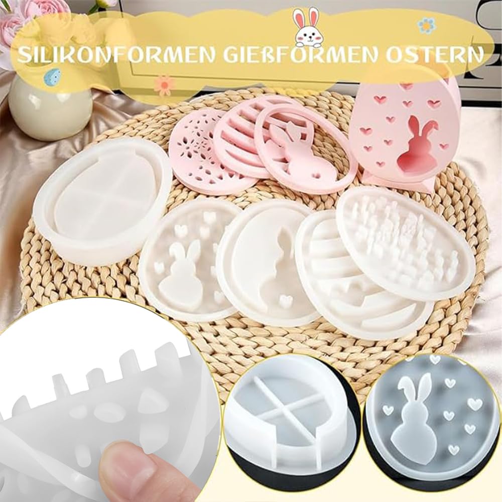 6-teiliges Silikonformen Set Für Ostern – Hasen & Eier, Für Harz, Gips & Mehr