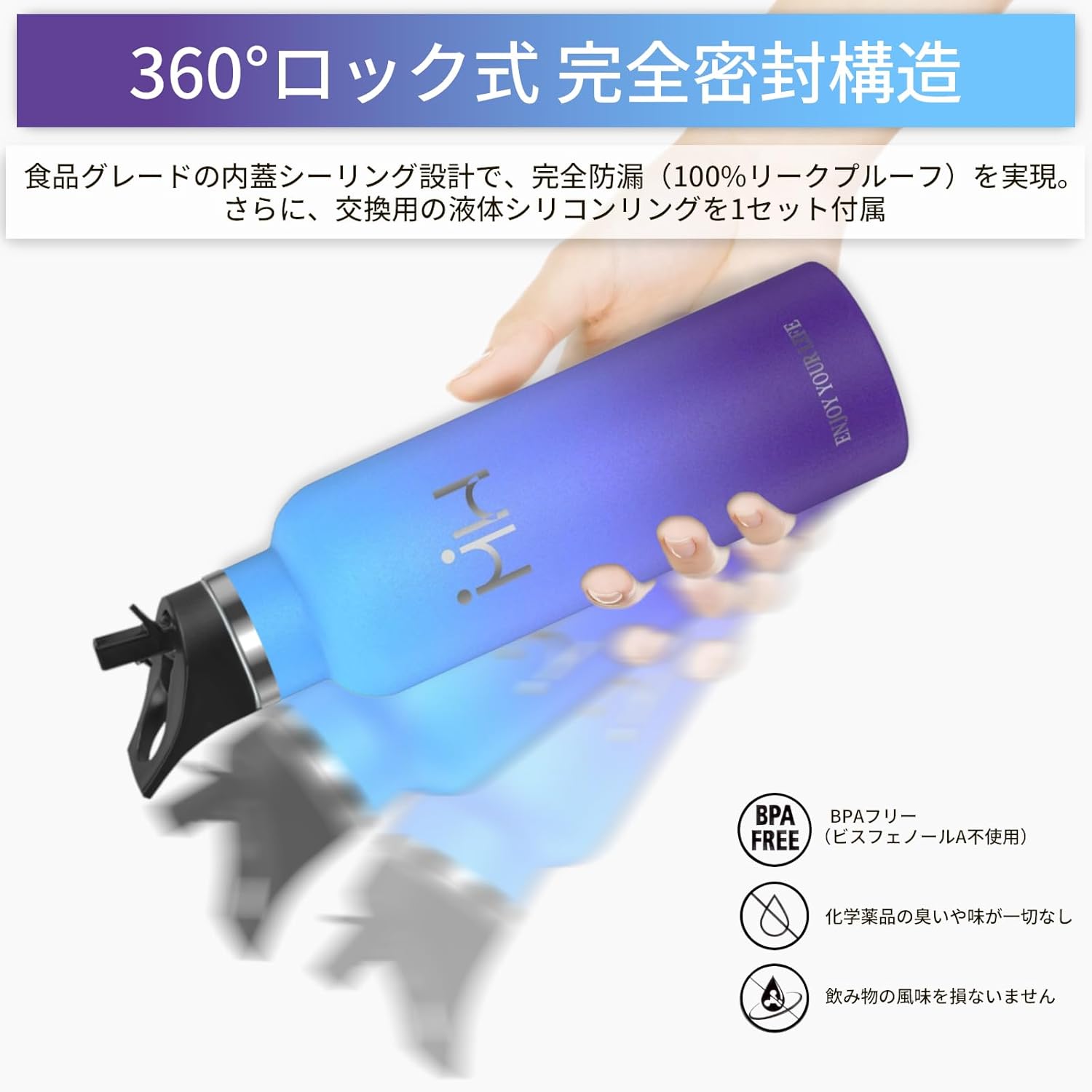HAPPDA ストロー 水筒 750ml 真空断熱 炭酸対応 漏れ防止 広口 洗いやすい ハンドル 軽量 保温 保冷 ステンレスボトル 持ち運び便利 スポーツ アウトドア オフィス 子供 大人 女の子 男の子 ブルーパープル
