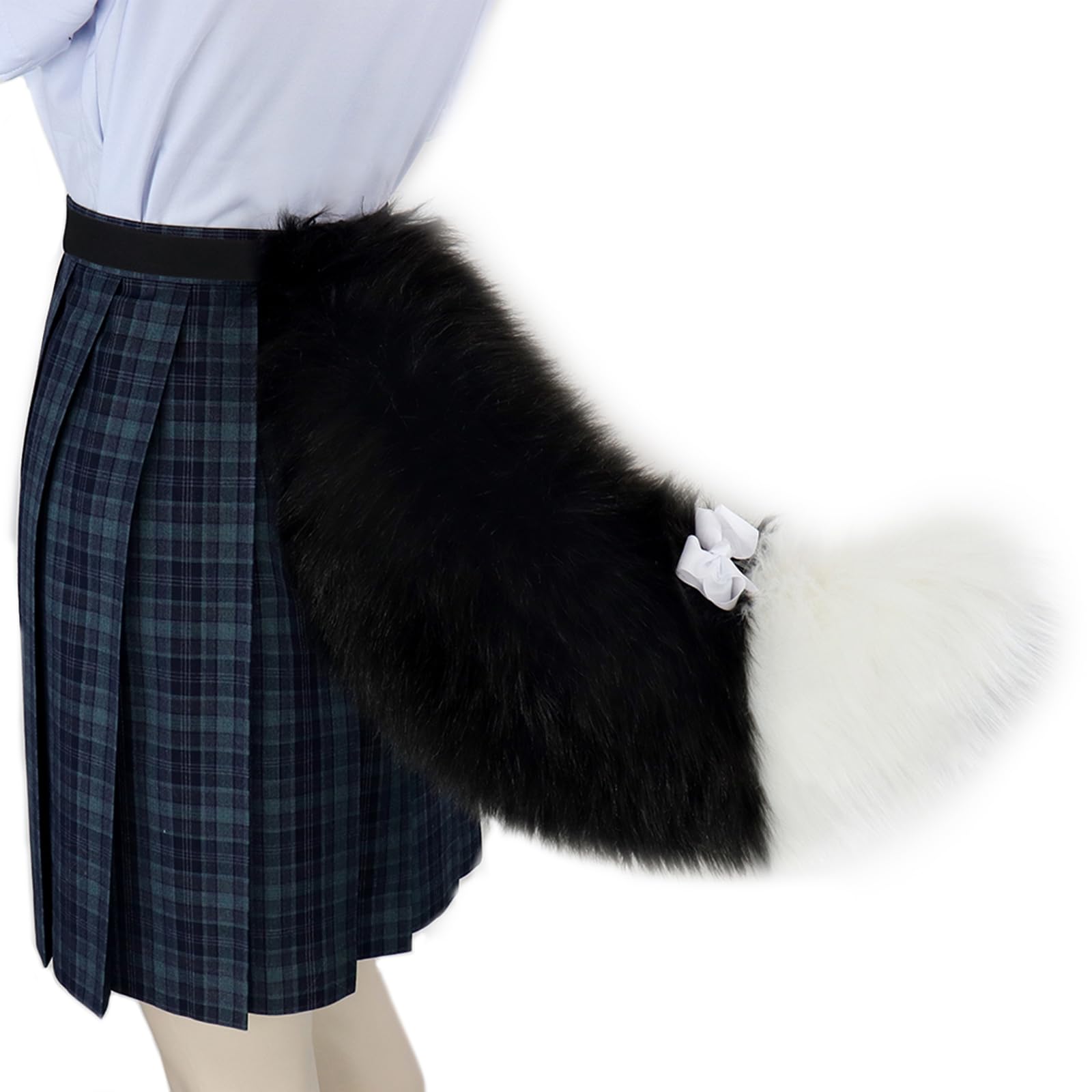 Faux Fur Fox Wolf Tail Soft Fluffy Fursuit Animal Tail with Adjustable Waist Strap, Cosplay Halloween Party Costume